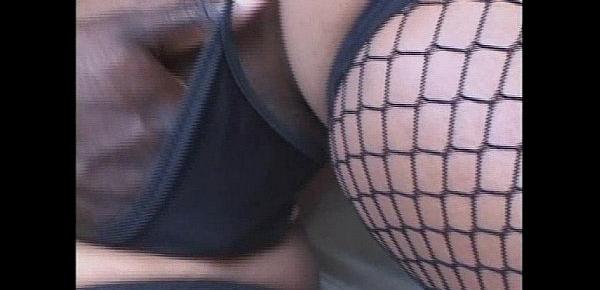  Super hot ebony in see-thru banged up both ends